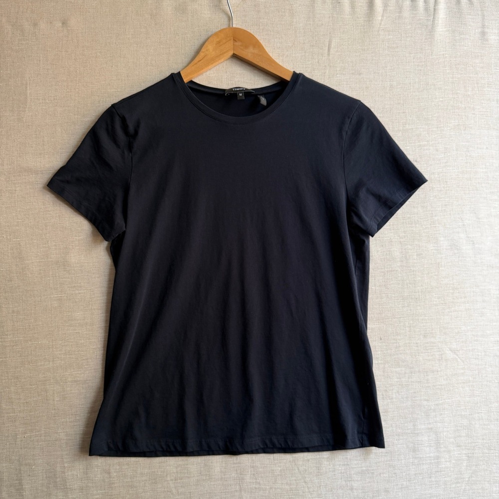 Theory Tiny Tee Short Sleeve Crewneck Navy Blue Pima Cotton Minimalist Luxury